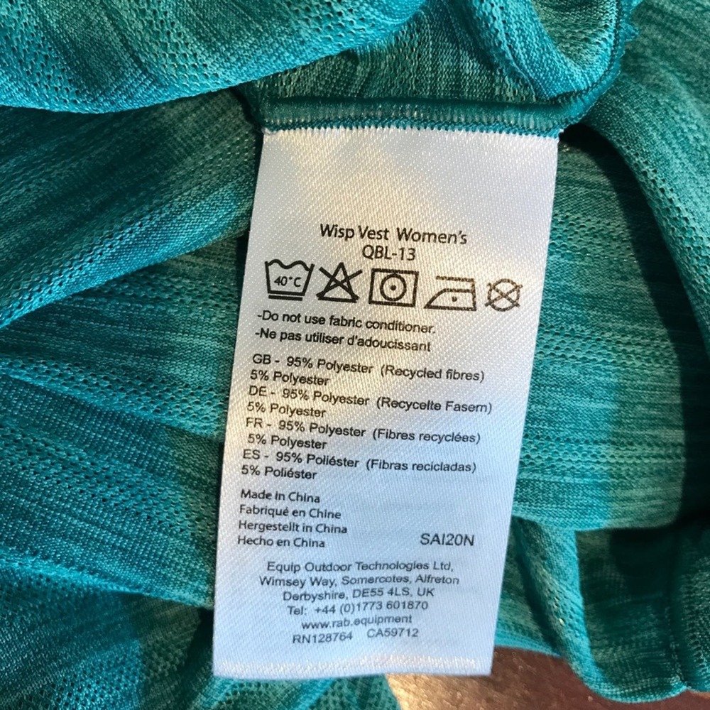 NWT Rab Womens Wisp Vest Storm Green Marl Tank Top - Picture 8 of 9